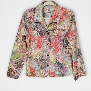 Analogy Paisley Floral Print Denim Style Jacket Women’s Large Boho Colorful
